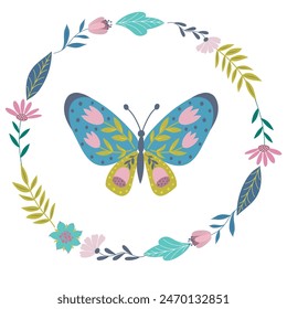 Vektorillustration von Label mit Schmetterling.