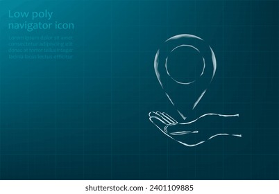 Ilustración vectorial de una etiqueta para una carta en una mano extendida. El navegador comprueba el mapa. Ubicación del mapa, icono del vector sobre fondo gris.