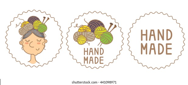 Vector Illustration Of A Label For Hand Made Knitting Icon Set