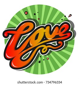 Vector illustration of label love in green circle on white background
