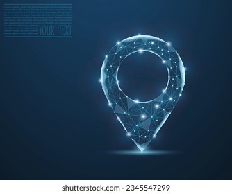Ilustración vectorial de una etiqueta para un mapa, compuesta por una cuadrícula tecnológica y puntos.Mapa de comprobación de pines del navegador. Ubicación del mapa, icono del vector sobre fondo azul oscuro.