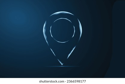 Vector illustration of a label for a map, made up of a technological grid and dots.Navigator pin checking map. Map location, vector icon on dark blue backgroundю
