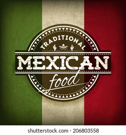 Vector Illustration of Label for Mexican Food with Grunge Flag