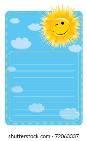 vector illustration. A label with a picture of sun and clouds on a blue background with lines for text