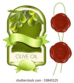 Vector illustration. Label for product. Olive oil.
