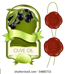 Vector illustration. Label for product. Olive oil.