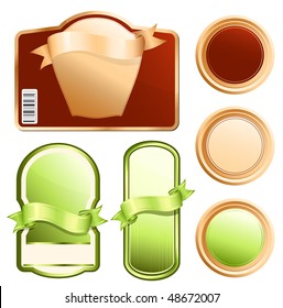 Vector illustration. Label for product with ribbons.