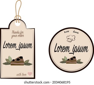 Ilustración vectorial de la etiqueta adhesiva para postres crudos de panadería