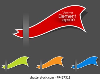 Vector illustration of label or sticker in blue, red, yellow and green color, isolated on white color. Use as tag, icon and button.