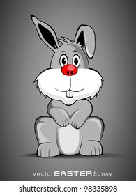 Vector illustration of a label or sticker of Easter bunny, isolated on grey background. Also can be use as icon, element, tag, button or banner.