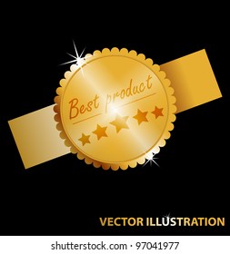 Vector illustration of label for web - Best product. Gold color.