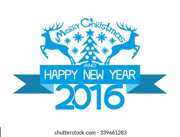 Vector illustration. Label with the wishes of merry Christmas and happy new year