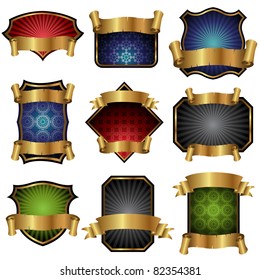 Vector Illustration of Labels with Golden Banners