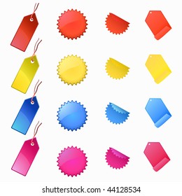 Vector Illustration of labels and tags. Four colors/four shapes.