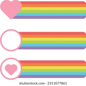 Vector illustration of labels for text. Stickers with hearts and rainbows. Pride day.