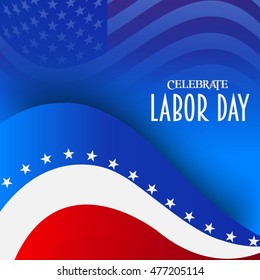 Vector illustration of a Labor day card with colorful wave and flag.