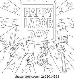 Vector illustration, Labor Day, coloring book 