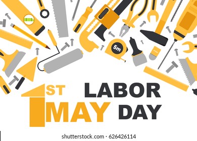 Vector illustration of Labor Day poster with building tools