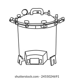 Vector illustration Laboratory Autoclave hand drawn sketch laboratory tools line art, front view, isolated on white background, For kids coloring book or science illustration.