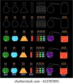 Vector illustration Laboratory bottles and tubes