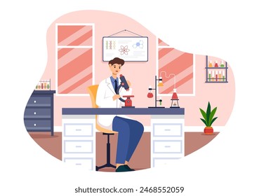 Vector Illustration of a Laboratory Conducting Scientific Research, Experimentation, and Measurement in a Flat Cartoon Style Background