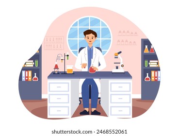 Vector Illustration of a Laboratory Conducting Scientific Research, Experimentation, and Measurement in a Flat Cartoon Style Background