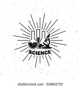 vector illustration of laboratory equipment icon. science concept. letterpress vintage label design. 