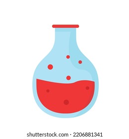Ilustración vectorial de tubos de ensayo de laboratorio, matraz de vidrio de laboratorio con líquido químico, icono del vector de objetos científicos