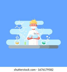 Vector Illustration, Laboratory , young Professor, Virus research