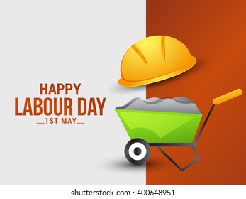 Vector illustration of Labour Day concept with safety cap and hand patio truck.