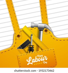 Vector illustration of Labour Day poster with building tools