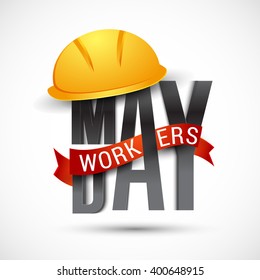 Vector illustration of Labour Day typography concept with safety cap.