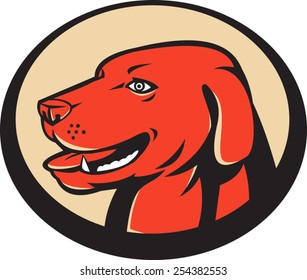 vector illustration of a labrador golden retriever dog head viewed from siode set inside ellipse done in retro style.