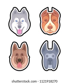 Vector illustration of Labrador-Retriever, Siberian Husky, Pitbull, German Shepherd and Great Dane. Stickers and Logos for Pet Shops, Animal Shelters, Dog Show, and others.