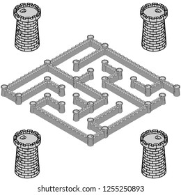 Vector illustration of a labyrinth castle on a white background