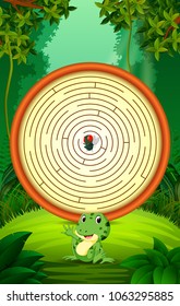 vector illustration of Labyrinth Game with Funny frog and flies
