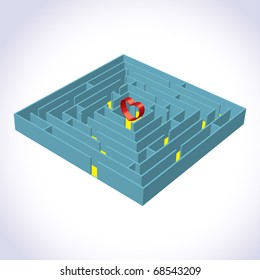 Vector illustration of labyrinth with a heart 3D