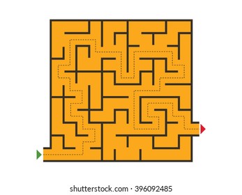 Vector illustration labyrinth. Isolated on yellow background