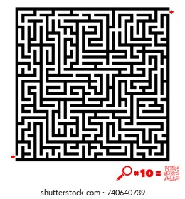Vector illustration. Labyrinth. One entrance and one exit. The correct path is drawn at the bottom of the page.