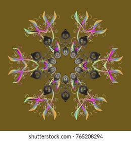 Vector illustration. Lacy Fashion Print for Textile. Decorative Texture Background of Mandalas. Folk Style. Stylized Flowers. Design for Fabric or Wallpaper. Ethnic of Lace Snowflakes.