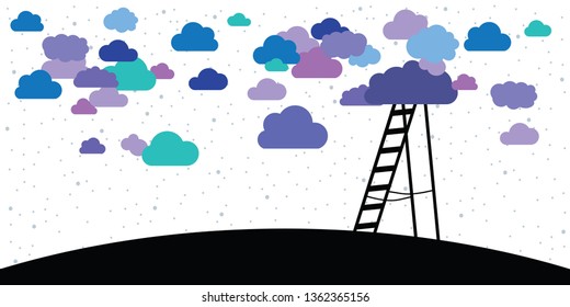 vector illustration of ladder and clods in the sky for achievements and big dreams concept
