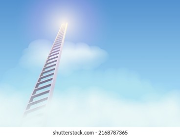 Vector illustration of a ladder leading to sunrise, ladder to success concept