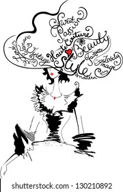 Vector illustration of lady in big hat