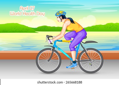 vector illustration of lady cycling for fitness