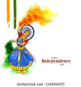 vector illustration of Lady dancer on Indian tricolor background for 15th August Happy Independence Day of India