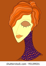 Vector illustration, lady decorative portrait, long neck, card concept.