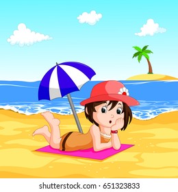 vector illustration of a lady enjoying summer at the beach