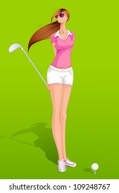 vector illustration of lady with golf stick