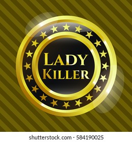 Vector Illustration of Lady Killer gold badge or emblem
