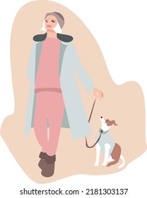 Vector illustration of a lady on a walk. fashion illustration. isolated on a white background